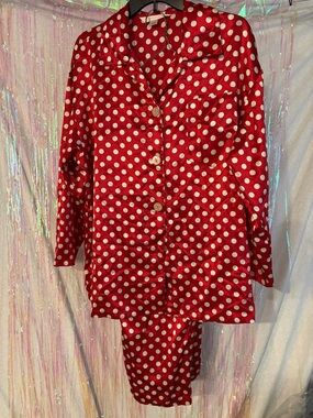 Victoria's Secret Red and White Polka Dot Satin Pajama Set